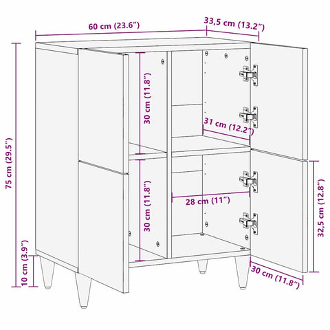 vidaXL Sideboard Brown 60 x 33.5 x 75 cm Cane and solid mango wood