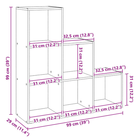 vidaXL Room Divider Bookcase 3-Tier Concrete Grey 99x29x99 cm Engineered Wood