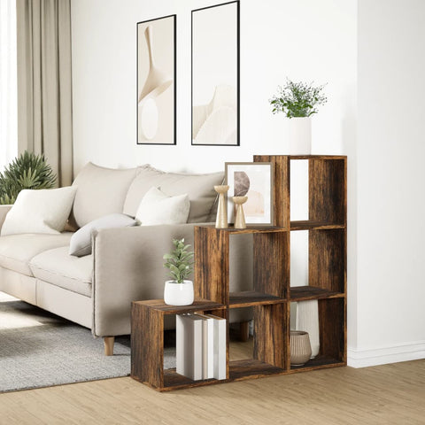 vidaXL Room Divider Bookcase 3-Tier Smoked Oak 99x29x99 cm Engineered Wood