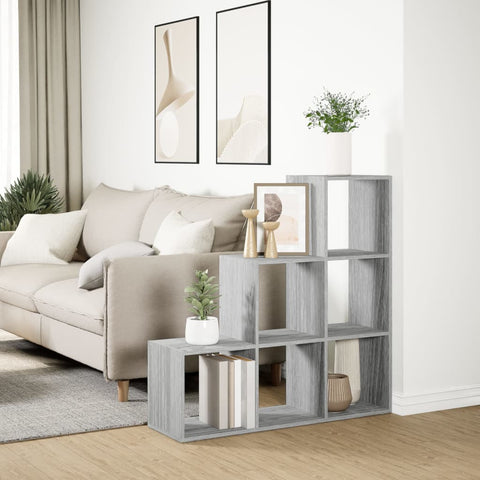 vidaXL Room Divider Bookcase 3-Tier Grey Sonoma 99x29x99 cm Engineered Wood