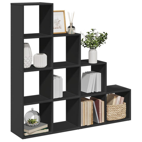 vidaXL Room Divider Bookcase 4-Tier Black 131.5x29x131.5 cm Engineered Wood