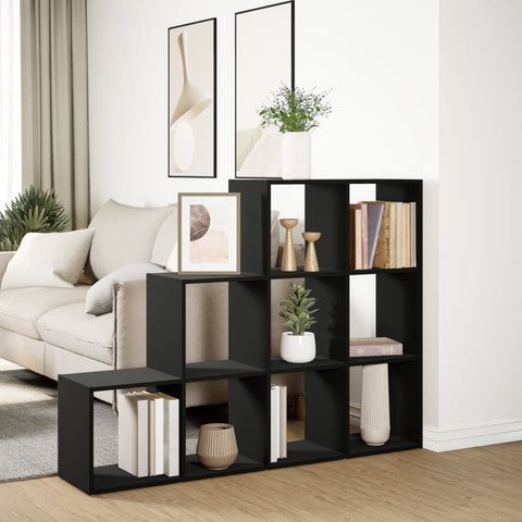 vidaXL Room Divider Bookcase 3-Tier Black 137.5x29x103.5 cm Engineered Wood