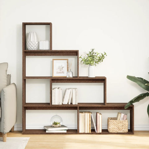 vidaXL Room Divider Bookcase 4-Tier Brown Oak 143.5x29x143.5 cm Engineered Wood