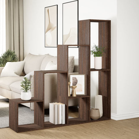 vidaXL Room Divider Bookcase 4-Tier Brown Oak 143.5x29x143.5 cm Engineered Wood