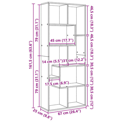 vidaXL Room Divider Bookcase Smoked Oak 67x25x161.5 cm Engineered Wood
