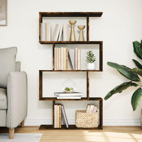 vidaXL Room Divider Bookcase 4-Tier Smoked Oak 70x24x129 cm Engineered Wood