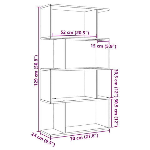 vidaXL Room Divider Bookcase 4-Tier Artisan Oak 70x24x129 cm Engineered Wood