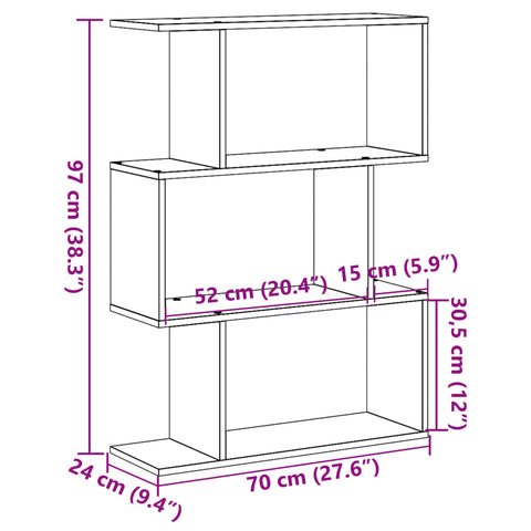 vidaXL Room Divider Bookcase 3-Tier Brown Oak 70x24x97 cm Engineered Wood