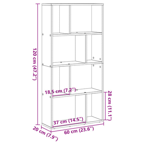 vidaXL Bookcase White 60x20x120 cm Engineered Wood