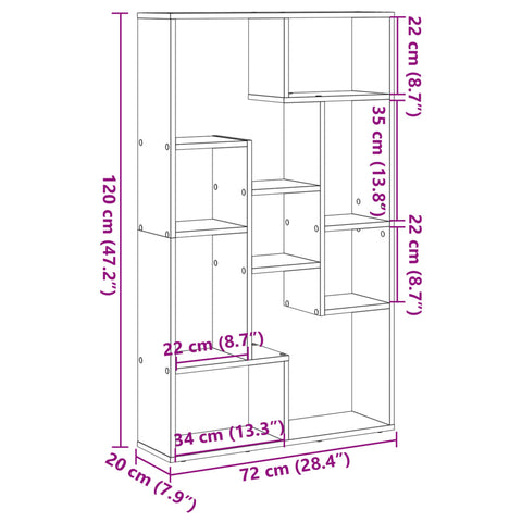 vidaXL Bookcase Old Wood 72x20x120 cm Engineered Wood