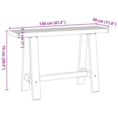 vidaXL Console Table NOAIN A-Shaped Legs 120x30x75 cm Solid Wood Pine