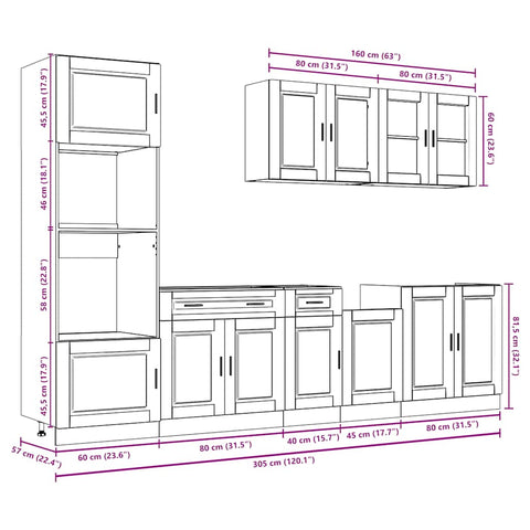 vidaXL 7 Piece Kitchen Cabinet Set Porto Black Engineered Wood