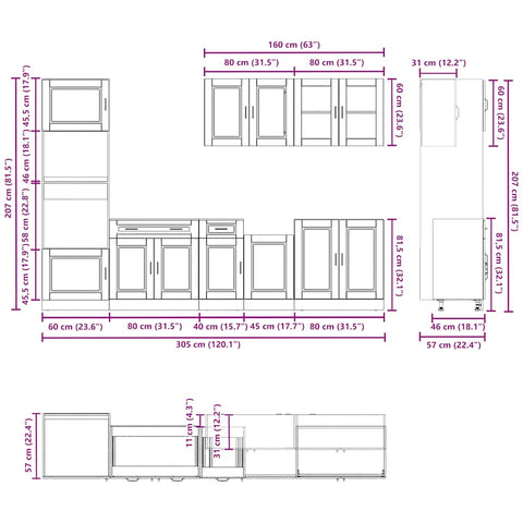 vidaXL 7 Piece Kitchen Cabinet Set Porto Old Wood Engineered Wood