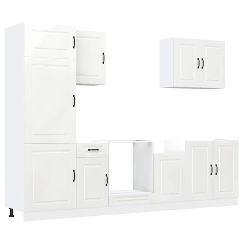 vidaXL 7 Piece Kitchen Cabinet Set Kalmar High Gloss White Engineered Wood