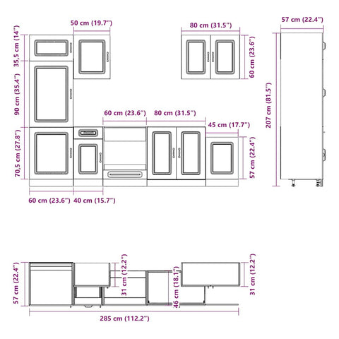 vidaXL 7 Piece Kitchen Cabinet Set Kalmar Concrete Grey Engineered Wood
