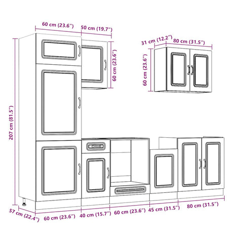 vidaXL 7 Piece Kitchen Cabinet Set Kalmar Grey Sonoma Engineered Wood