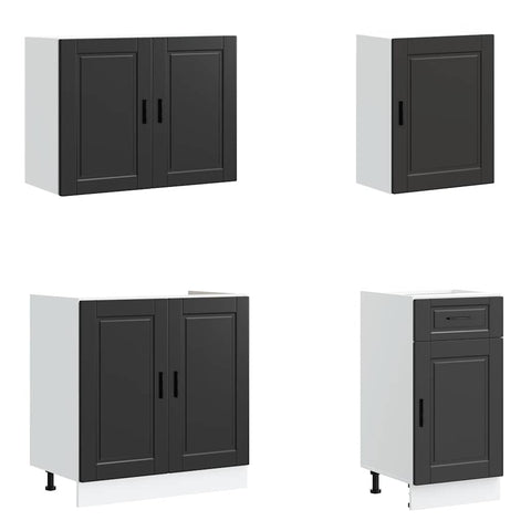 vidaXL 7 Piece Kitchen Cabinet Set Porto Black Engineered Wood
