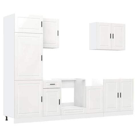 vidaXL 7 Piece Kitchen Cabinet Set Porto High Gloss White Engineered Wood