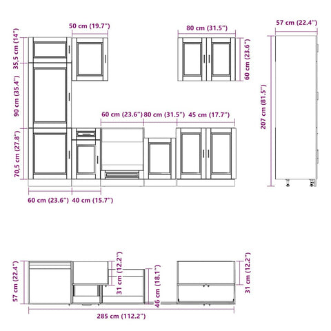 vidaXL 7 Piece Kitchen Cabinet Set Porto Grey Sonoma Engineered Wood