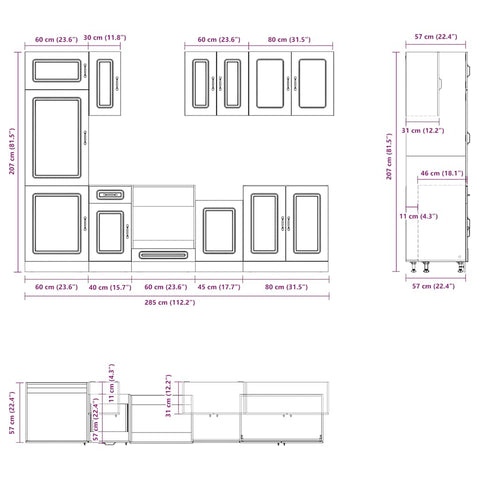vidaXL 8 Piece Kitchen Cabinet Set Kalmar Black Engineered Wood