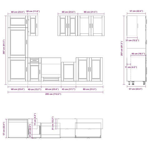 vidaXL 8 Piece Kitchen Cabinet Set Porto Black Engineered Wood