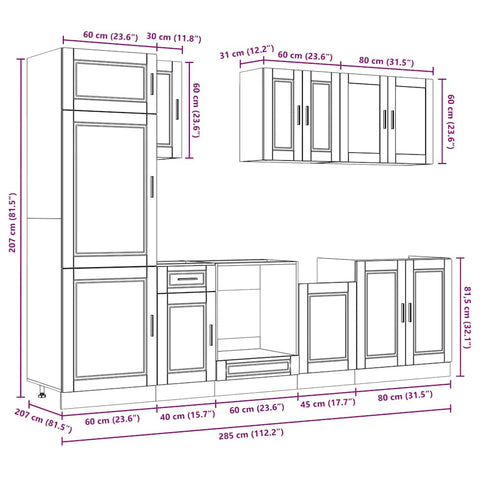 vidaXL 8 Piece Kitchen Cabinet Set Porto Black Engineered Wood