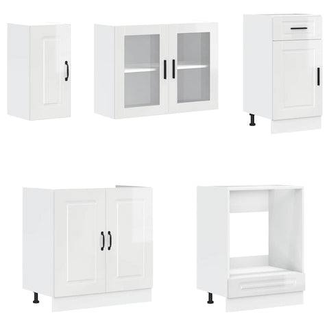 vidaXL 8 Piece Kitchen Cabinet Set Porto High Gloss White Engineered Wood
