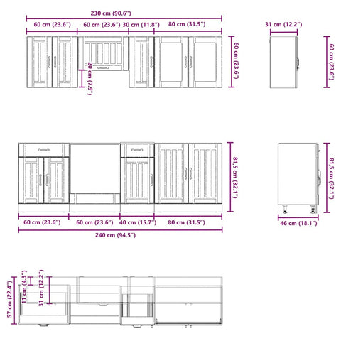 vidaXL 8 Piece Kitchen Cabinet Set Kalmar Artisan Oak Engineered Wood