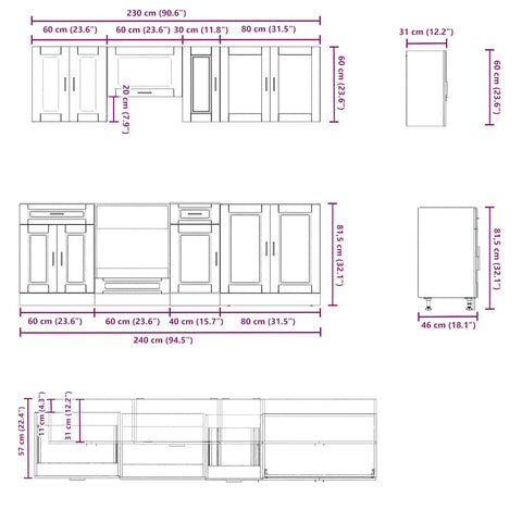 vidaXL 8 Piece Kitchen Cabinet Set Porto White Engineered Wood