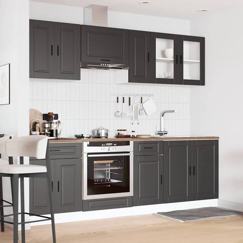 vidaXL 8 Piece Kitchen Cabinet Set Porto Black Engineered Wood