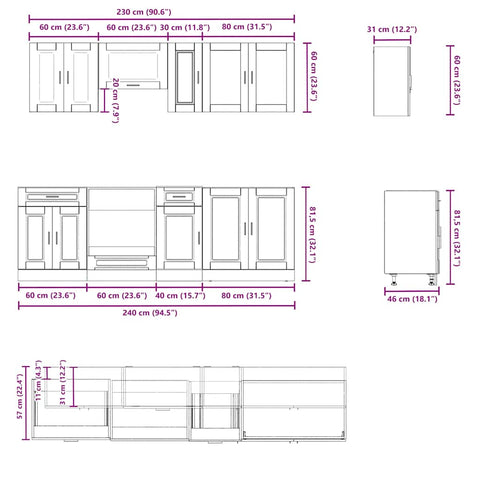 vidaXL 8 Piece Kitchen Cabinet Set Porto Black Engineered Wood