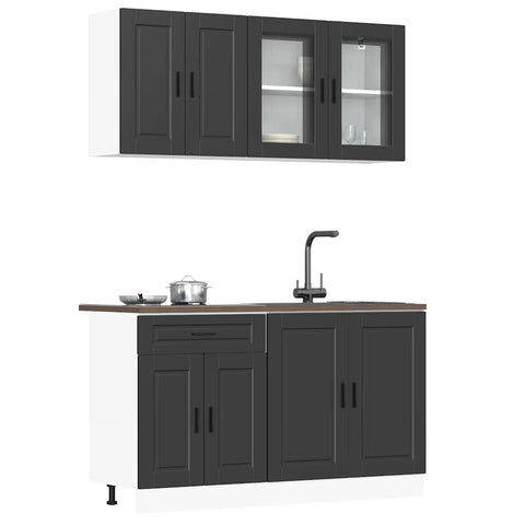 vidaXL 4 Piece Kitchen Cabinet Set Kalmar Black Engineered Wood
