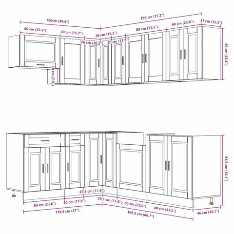 vidaXL 11 Piece Kitchen Cabinet Set Porto Gloss White Engineered Wood