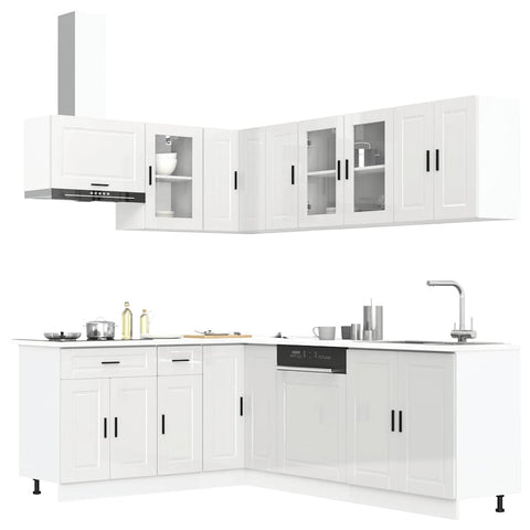 vidaXL 11 Piece Kitchen Cabinet Set Porto Gloss White Engineered Wood