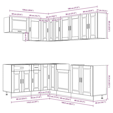 vidaXL 11 Piece Kitchen Cabinet Set Porto Grey Sonoma Engineered Wood