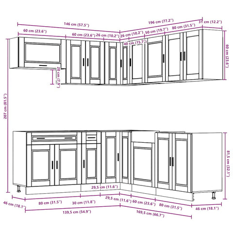 vidaXL 11 Piece Kitchen Cabinet Set Porto White Engineered Wood