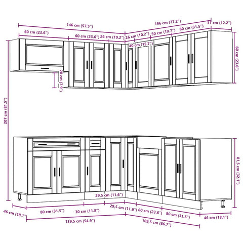 vidaXL 11 Piece Kitchen Cabinet Set Porto Gloss White Engineered Wood