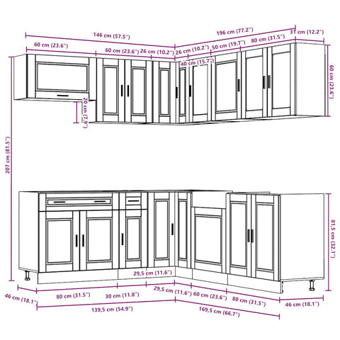 vidaXL 11 Piece Kitchen Cabinet Set Porto Artisan Oak Engineered Wood