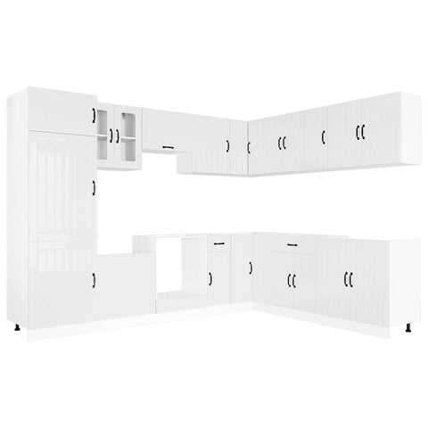 vidaXL 14 Piece Kitchen Cabinet Set Lucca Gloss White Engineered Wood