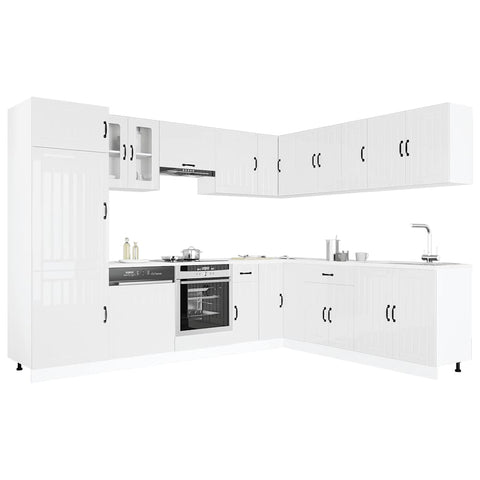vidaXL 14 Piece Kitchen Cabinet Set Lucca Gloss White Engineered Wood