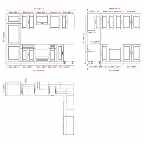 vidaXL 14 Piece Kitchen Cabinet Set Porto Black Engineered Wood