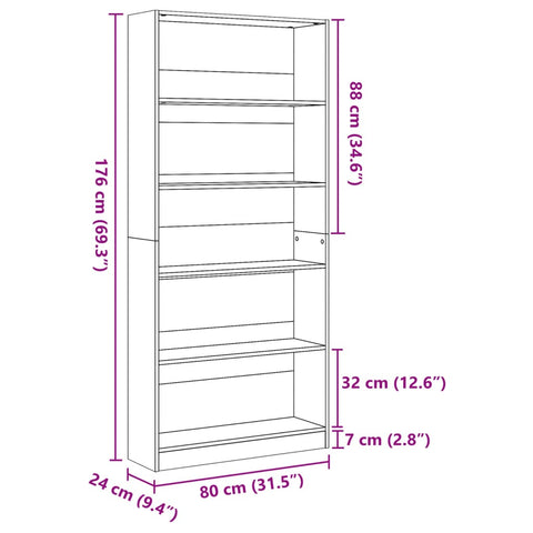 vidaXL Bookcase Artisian Oak 80x24x176 cm Engineered Wood