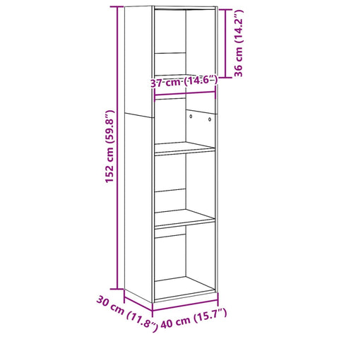 vidaXL Bookcase Smoked Oak 40x30x152 cm Engineered Wood
