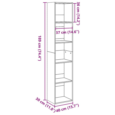 vidaXL Bookcase Black 40x30x189 cm Engineered Wood