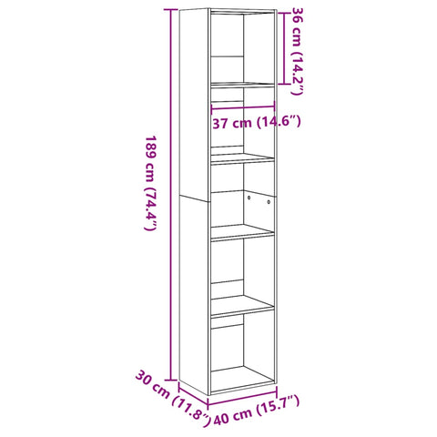 vidaXL Bookcase Sonoma Oak 40x30x189 cm Engineered Wood