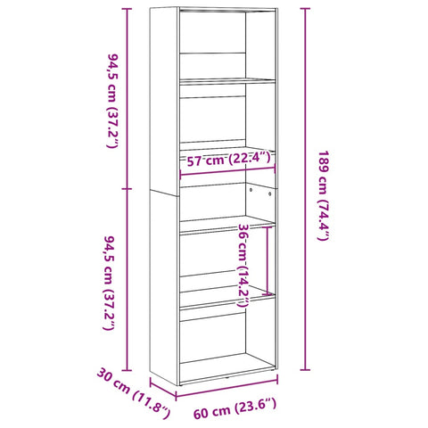 vidaXL Bookcase Old Wood 60x30x189 cm Engineered Wood