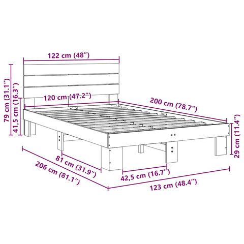 vidaXL Bed Frame with Headboard without Mattress 120x200 cm Solid Wood Oak
