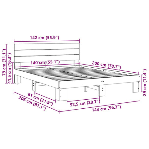 vidaXL Bed Frame with Headboard without Mattress 140x200 cm Solid Wood Oak