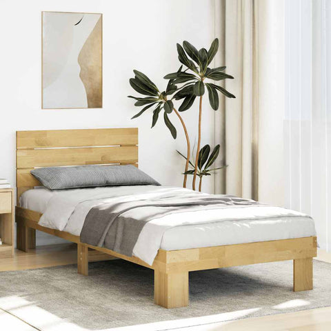 vidaXL Bed Frame with Headboard without Mattress 75x190 cm Solid Wood Oak