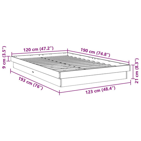 vidaXL Bed Frame without Mattress 120x190 cm Small Double Solid Wood Oak